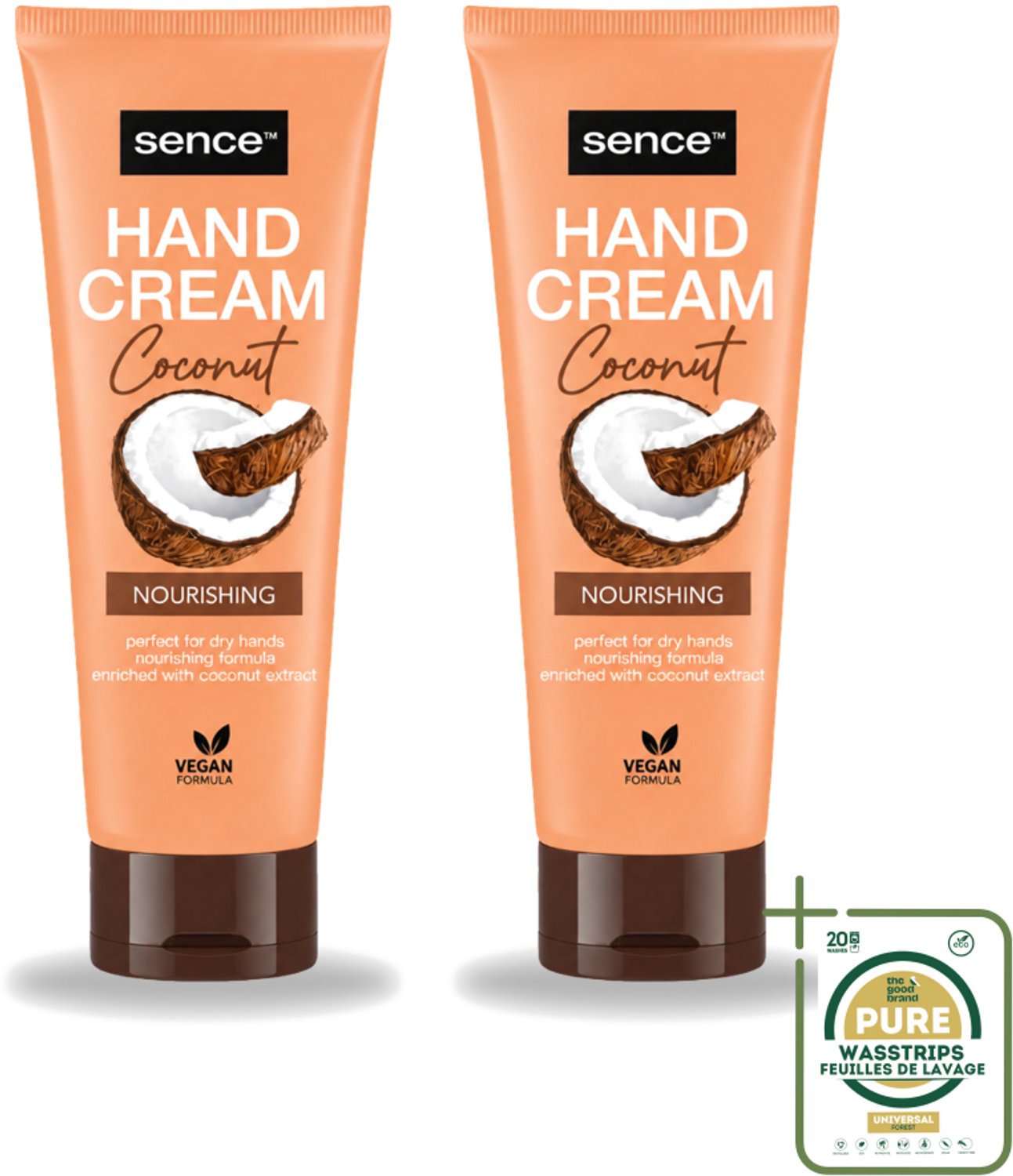 2 x Sence – Handcrème – Coconut Nourishing – 75 ml - Wasstrips - Handcrème - Kokosolie - Droge Handen - Hydratatie - Handverzorging