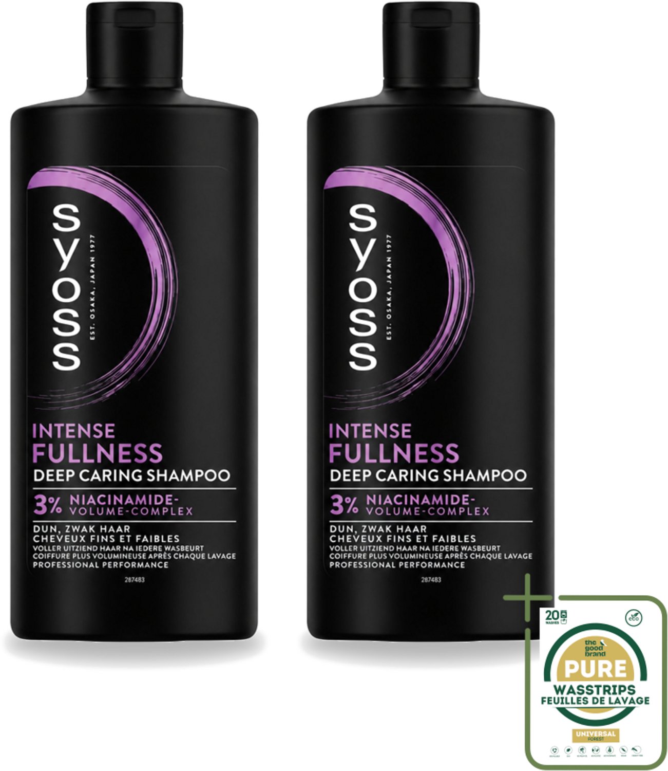2 x Syoss – Shampoo – Intense Fullness – 440 ml - Wasstrips - Volume Shampoo - Volumizing Shampoo - Niacinamide Shampoo - Fullness Shampoo - Haar Volume