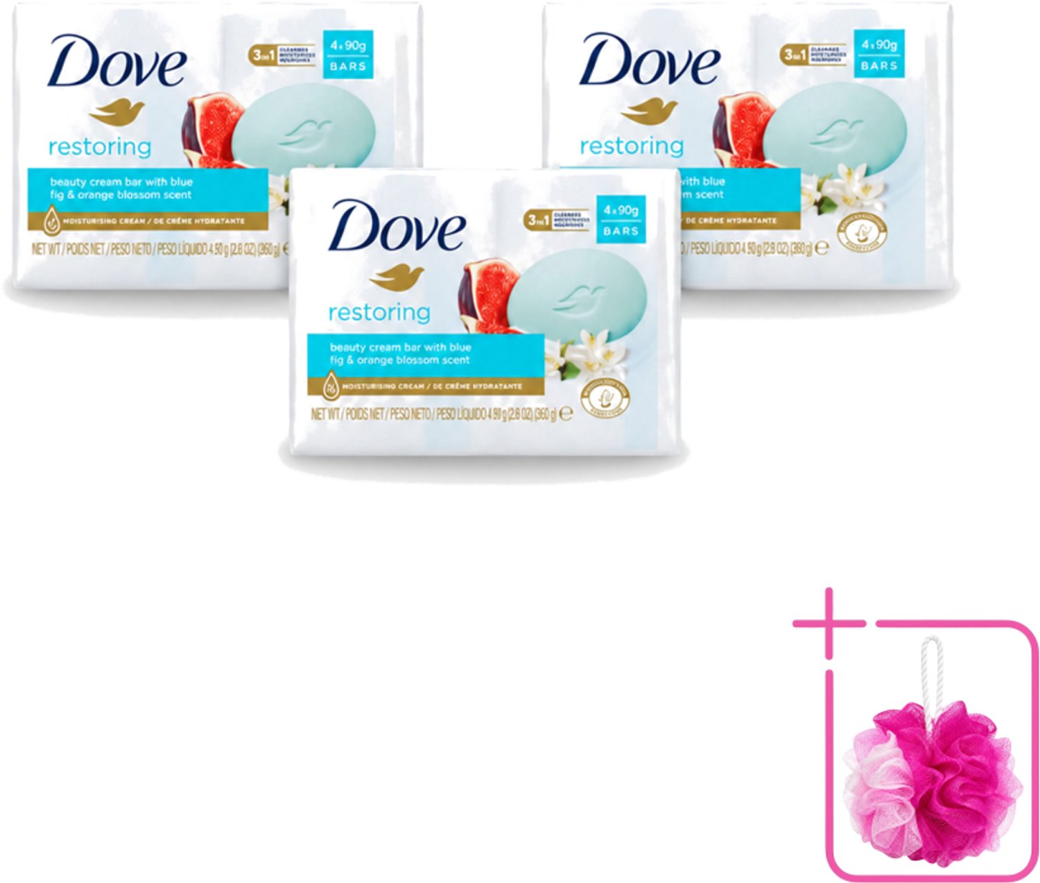 3 x Dove – Zeep – Go Fresh Restore – 4 x 90 g - Bulkverpakking - Zeep - Douchemop - Handen reinigen