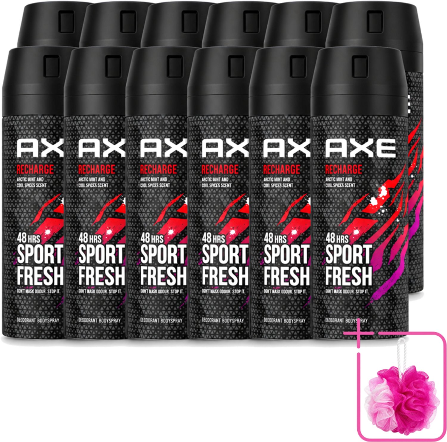 12 x Axe - Deodorant Bodyspray - 48hrs Sport Fresh - Recharge - Arctic Mint & Cool Spices - 150 ml - Bulkverpakking - Deodorant - Douchemop - Bodyspray
