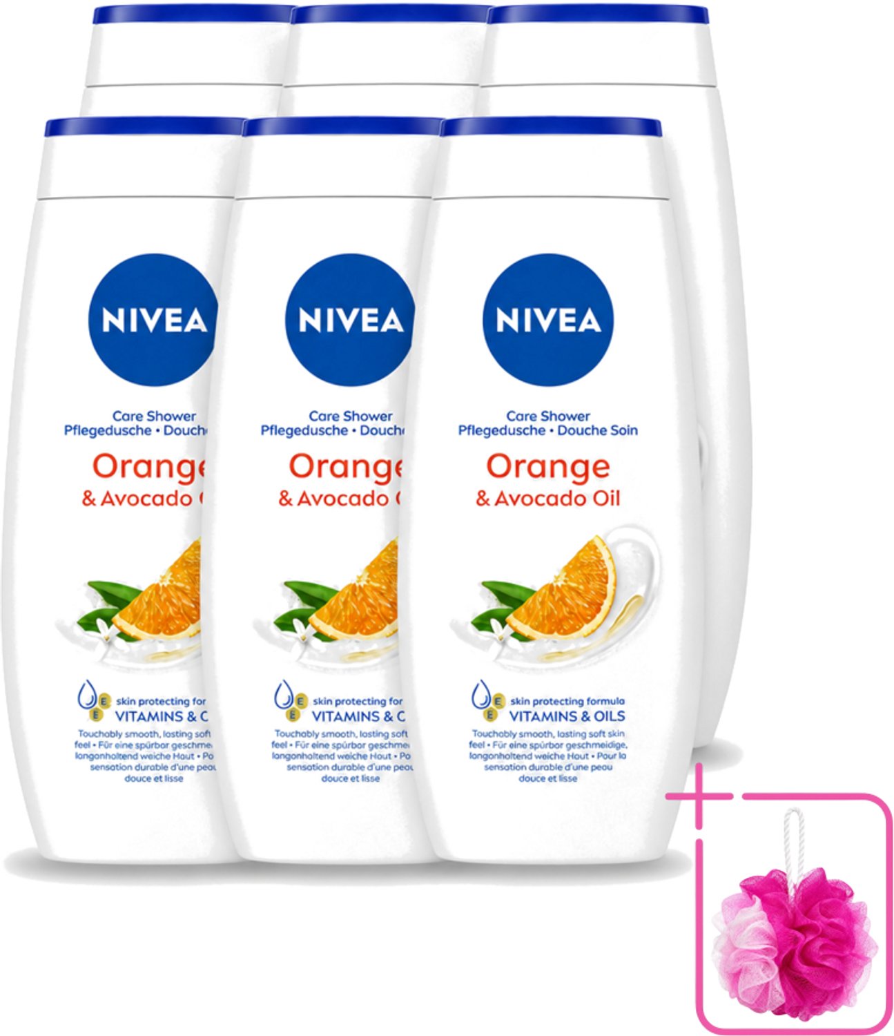 6 x Nivea - Douchegel - Orange - Voelbaar Gladde Huid - 250 ml - Bulkverpakking - Douchegel - Douchemop - Huid verzorgen
