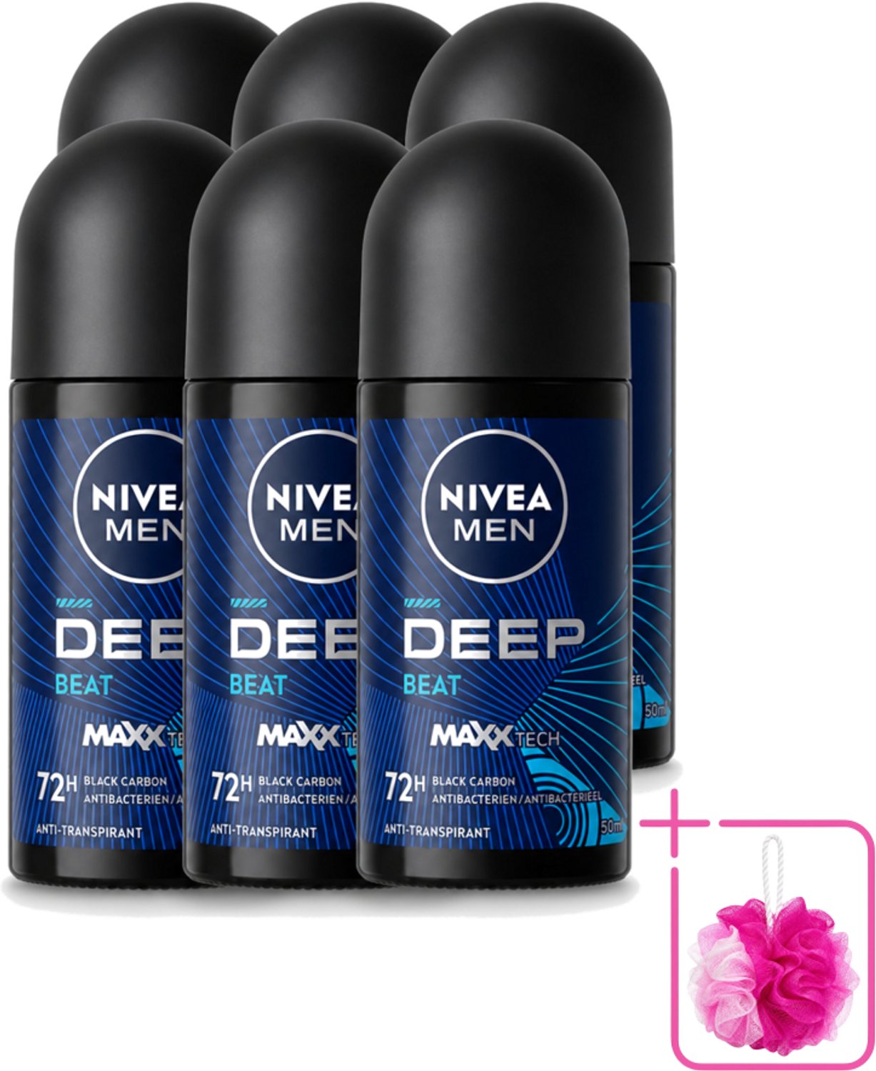6 x Nivea - Men - Deodorant - Roller - Deep Beat - 48 Uur Lang Werkend - 50 ml - Bulkverpakking - Anti-transpirant - Zweetbestendig