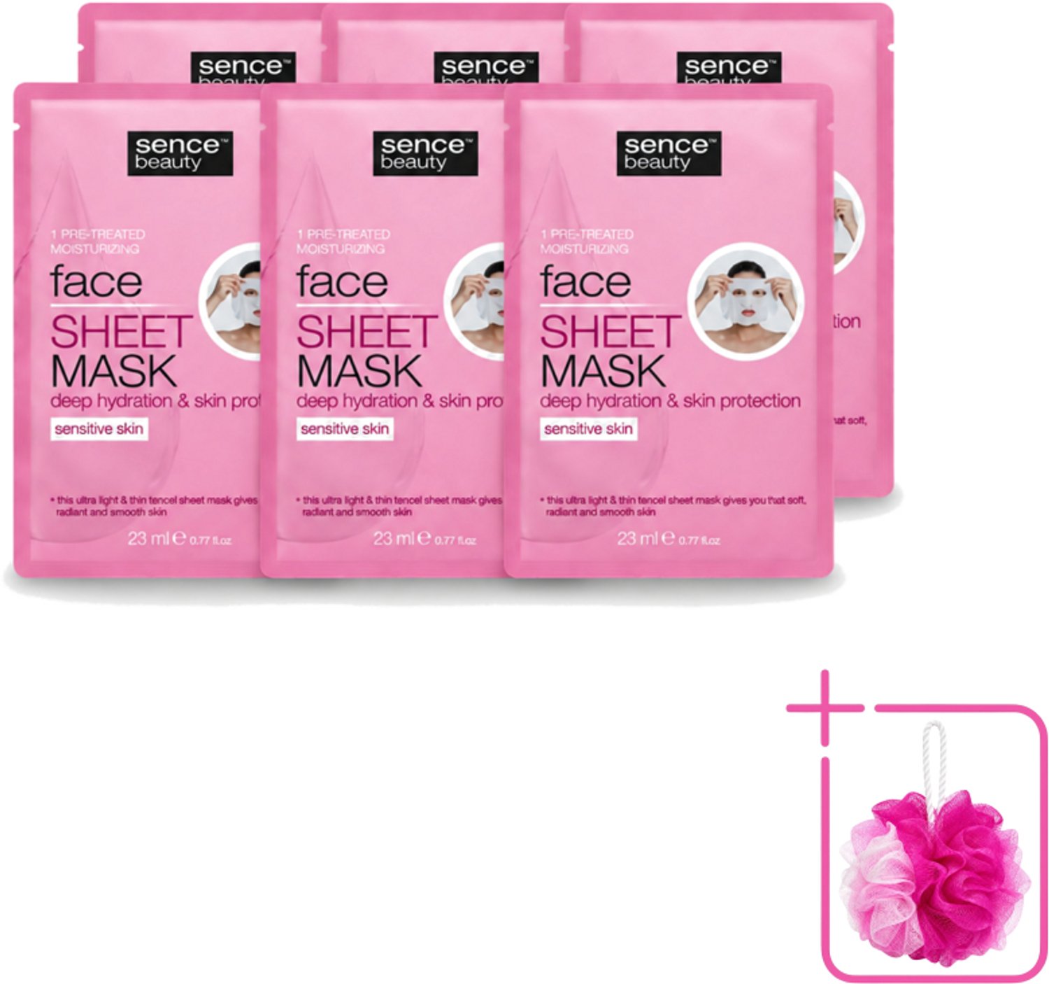6 x Sence - Tencel - Gezichtsmasker - Hydraterend - 1 Gezichtsmasker - Bulkverpakking - Gezichtsverzorging - Douchemop - Gezichtsmasker