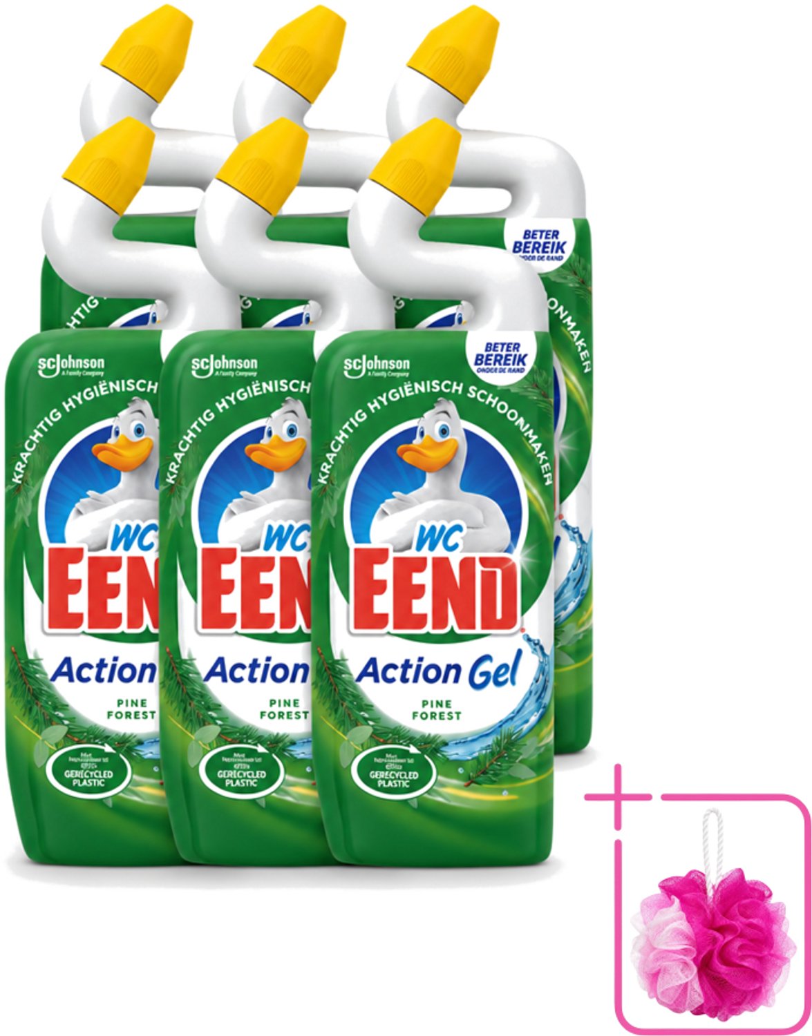 6 x WC Eend - Toiletreiniger - Action Gel - Pine Forest - Krachtige Reiniging & Frisse Dennengeur - 750 ml - Bulkverpakking - Toiletreiniger - Douchemop - Reinigingsgel