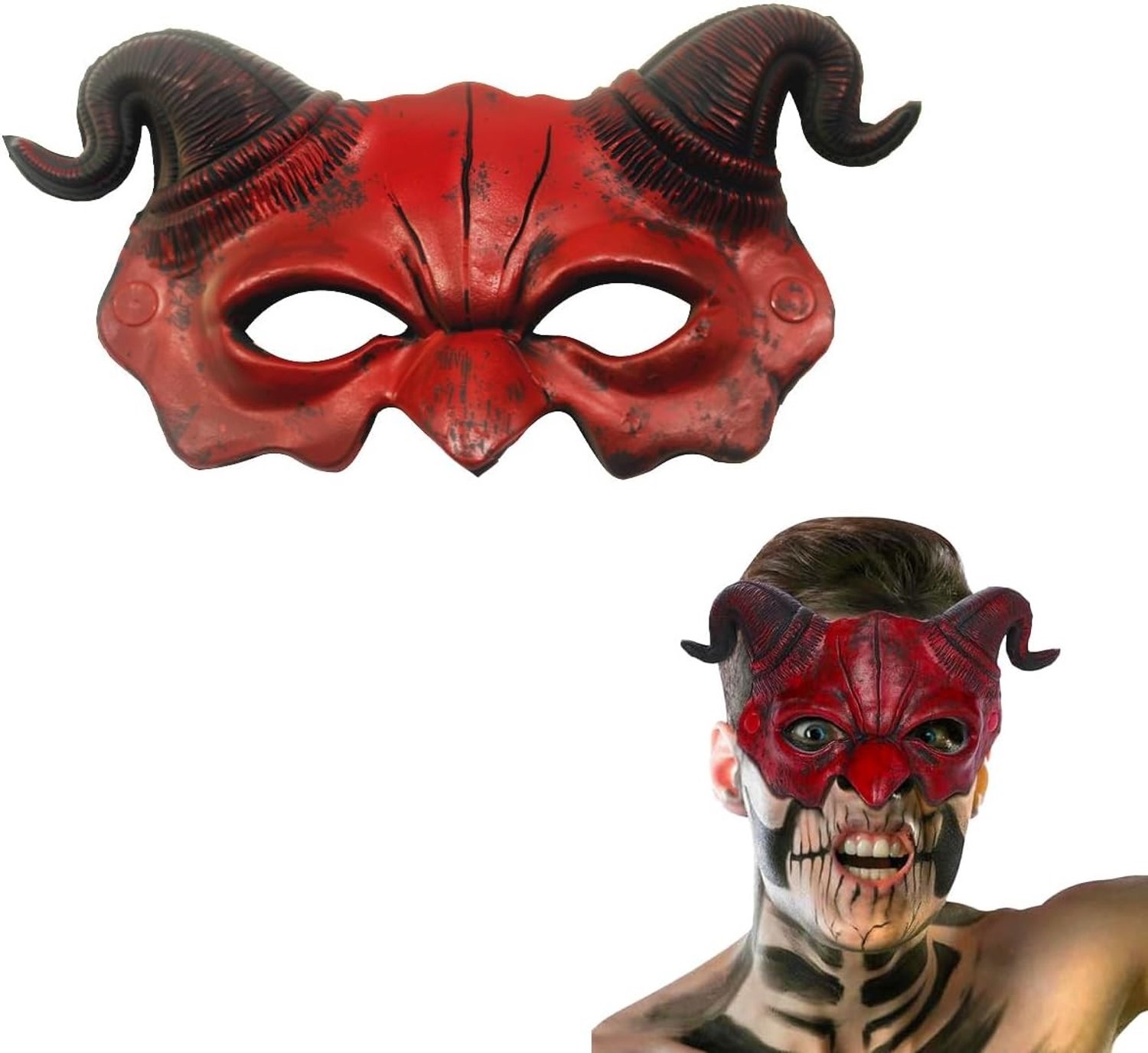 Half Demonenmasker - Rood - 32 x 18 cm - Comfortabel PU-schuim - Voor Volwassenen