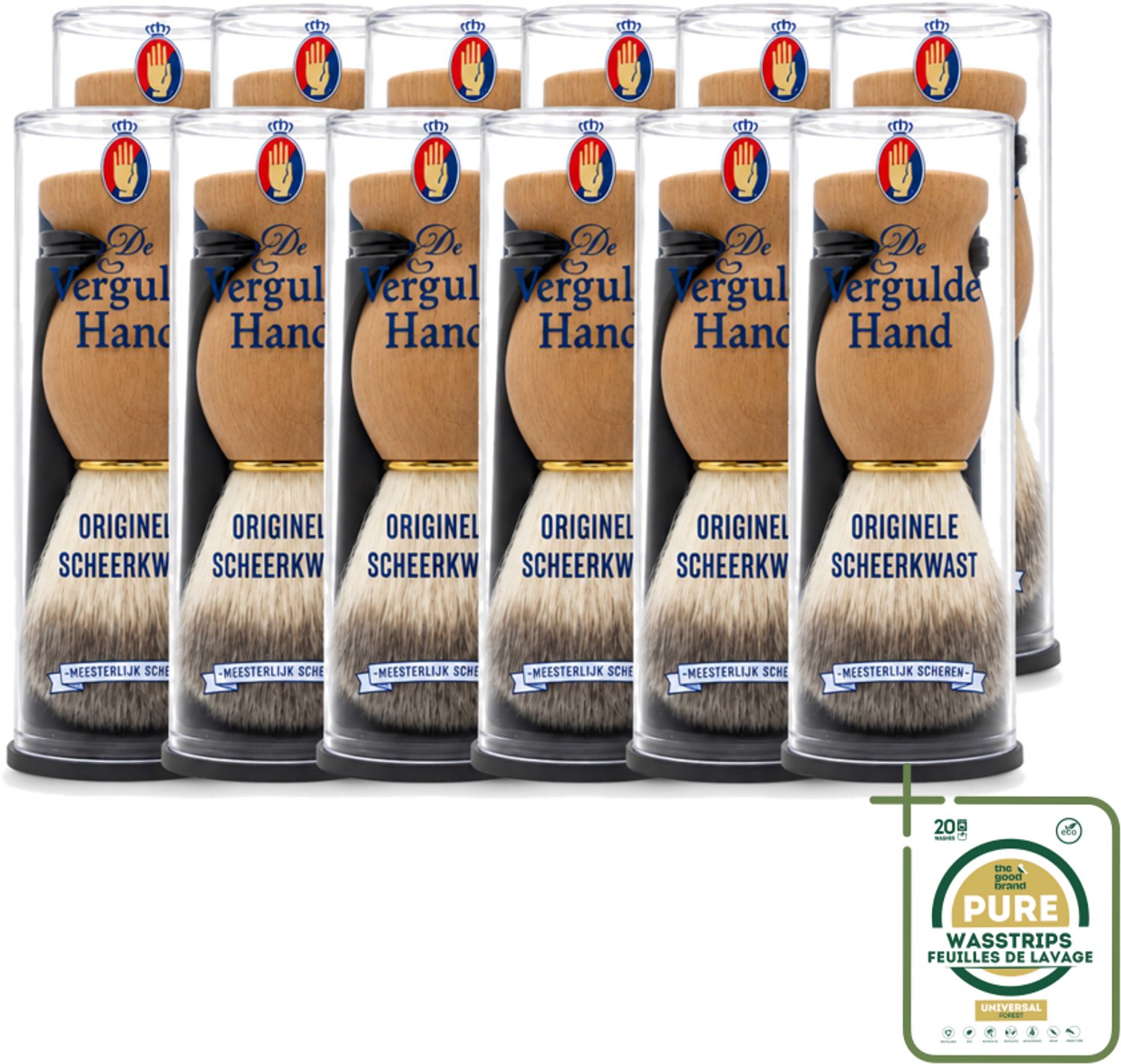 12 x De Vergulde Hand - Scheerkwast - Voor Kappers - Scheerkwast - Scheerbeleving - Scheerzeep - Baardharen - Huid Doorbloeding