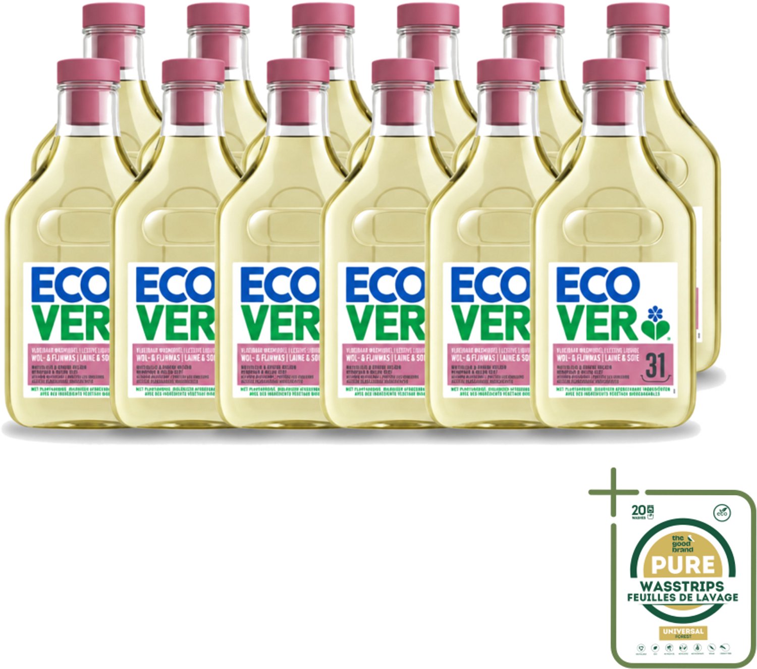12 x Ecover - Vloeibaar Wasmiddel - Wol & Fijn Was - Waterlelie & Groene Meloen - 31 Wasbeurten - 1.43 L - Wasstrips - Wasmiddel Wol En Fijn Was - Vloeibaar Wasmiddel - Milieuvriendelijk Wasmiddel - Fijn Was - Delicate Stoffen Was
