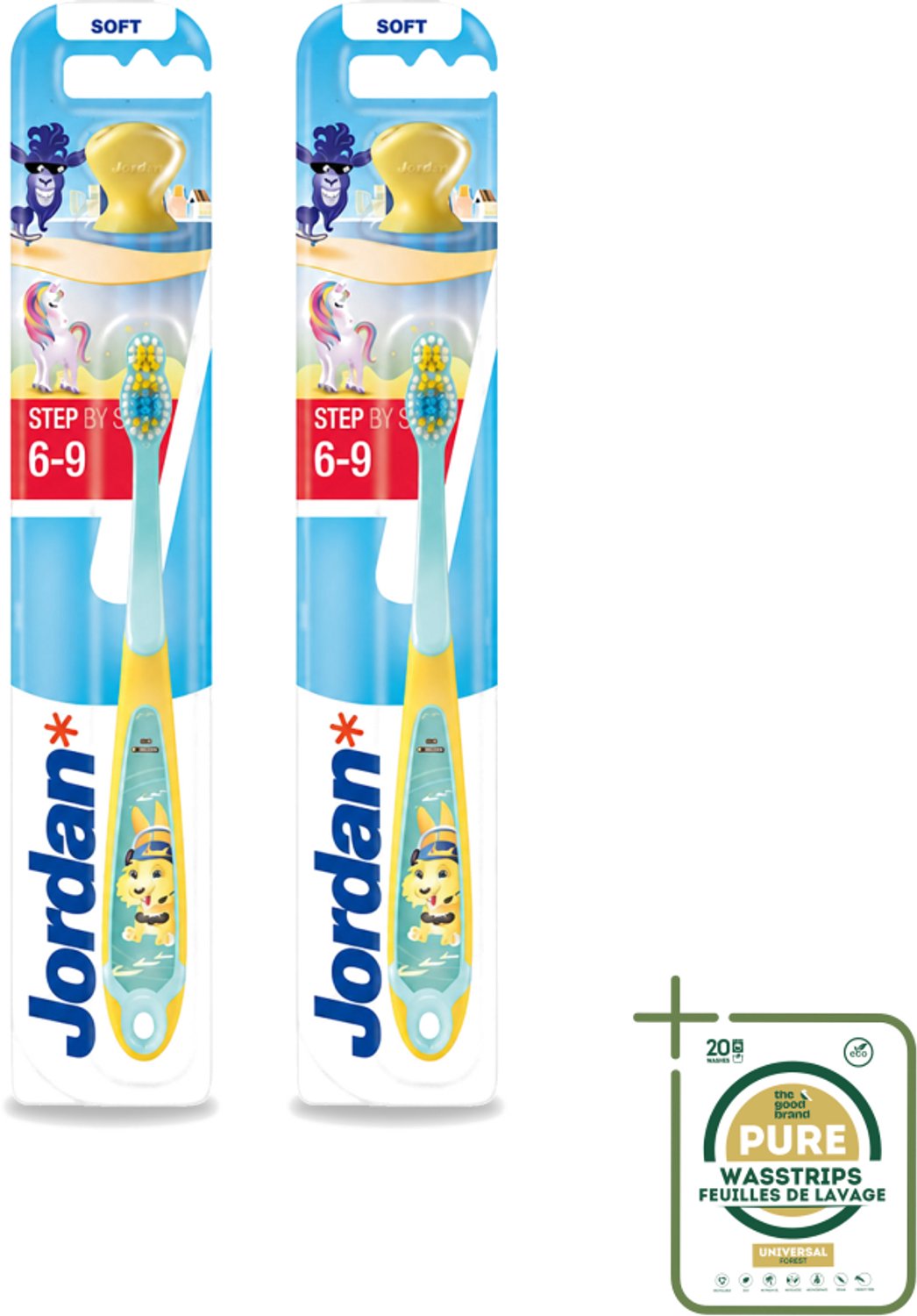 2 x Jordan - Step By Step - Kindertandenborstel - 6-9 jaar - Baby Tandenborstel - Kindertandenborstel 0-2 Jaar - Tandenborstel Bijtring - Tandenpoetsen Baby - Gezonde Mondverzorging