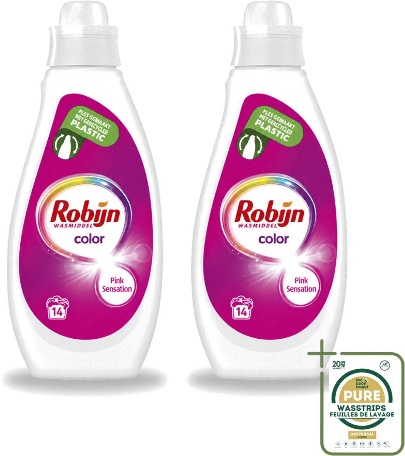 2 x Robijn - Color - Vloeibaar Wasmiddel - Pink Sensation - 14 Wasbeurten - 700 ml - Wasstrips - Kleur - Wasmiddel - Wasbeurt - Wasmachine - Wasverzachter