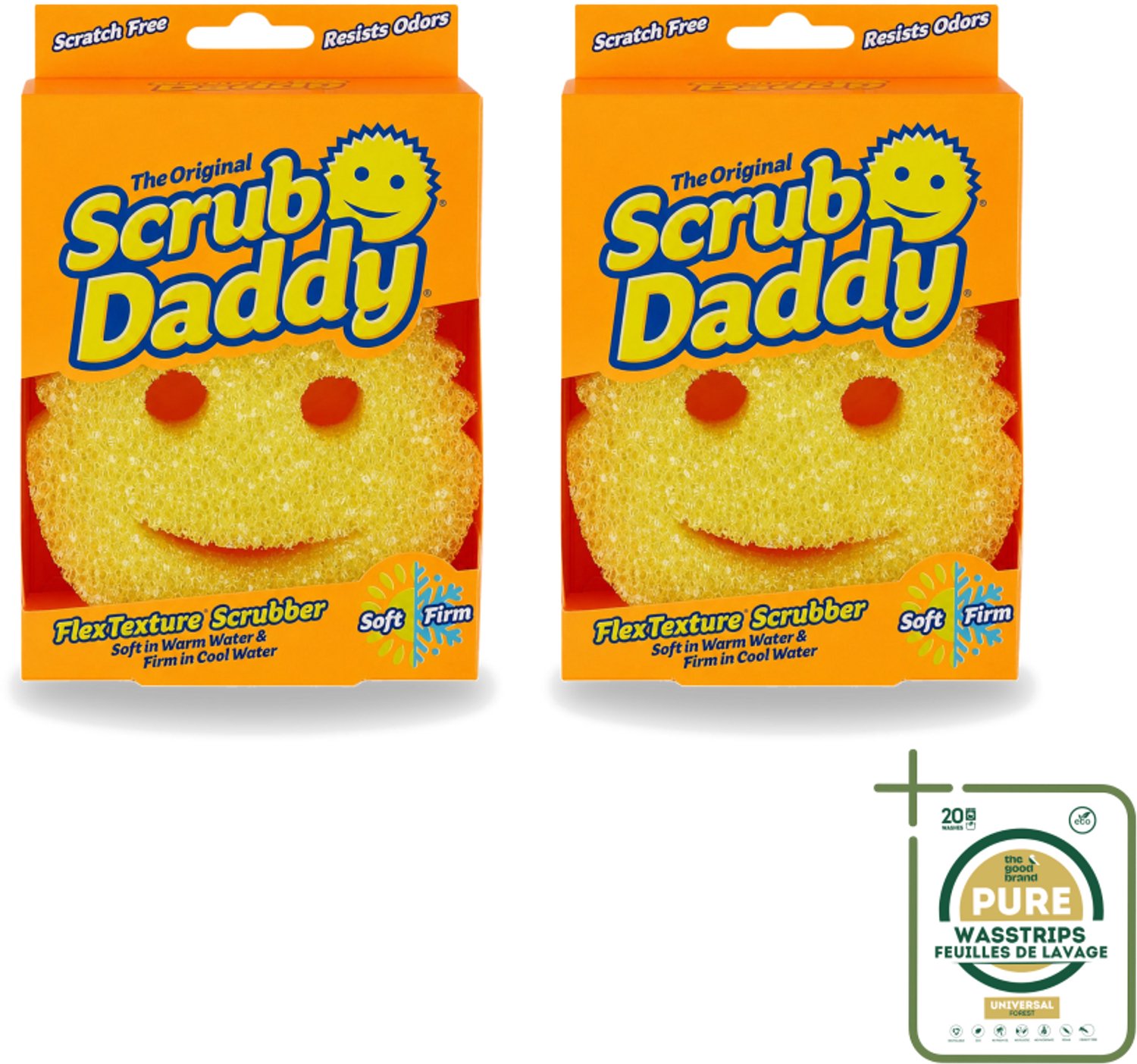 2 x Scrub Daddy - Spons - Veranderende Textuur - 1 Spons - Wasstrips - Schoonmaak - Spons - Vetvlekken Verwijderen - Schrobben - Vaat Reinigen