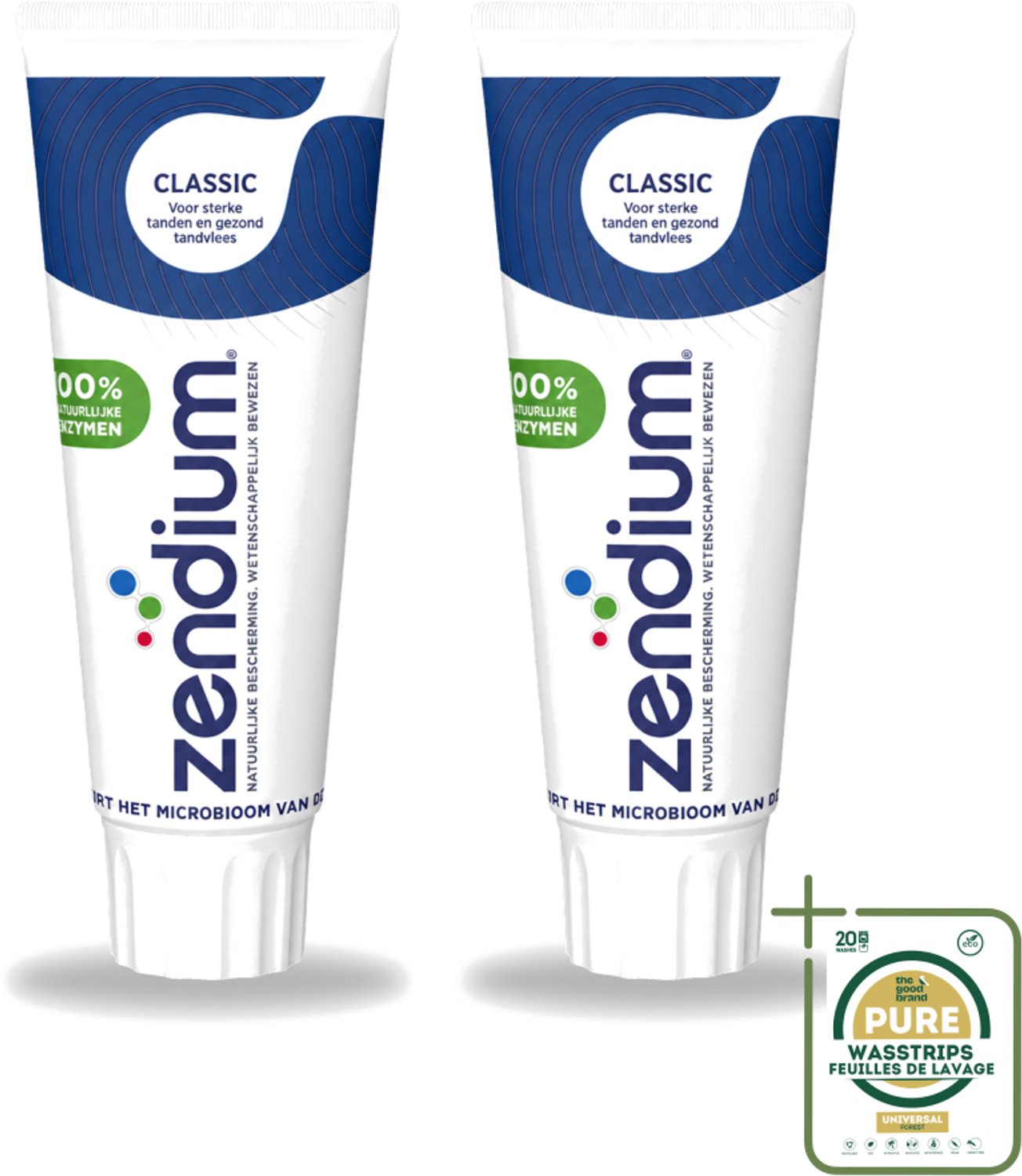 2 x Zendium - Classic - Tandpasta - Natuurlijke Enzymen - 75 ml - Wasstrips - Tandpasta - Natuurlijke Enzymen - Gezond Tandvlees - Frisse Adem - Fluoride