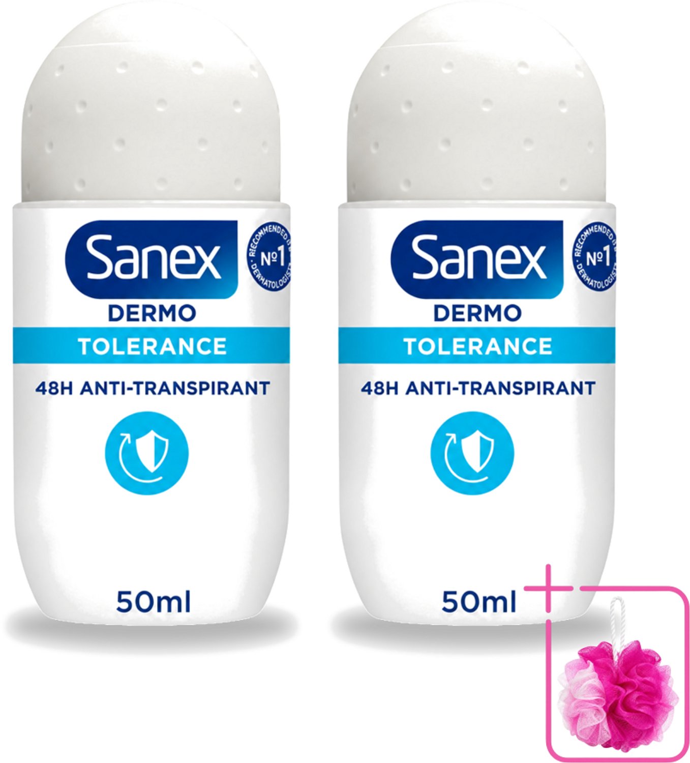 2 x Sanex – Deo Roll-on – Dermo Tolerance – 50 ml - Bulkverpakking - Gevoelige huid - Douchemop - Allergie