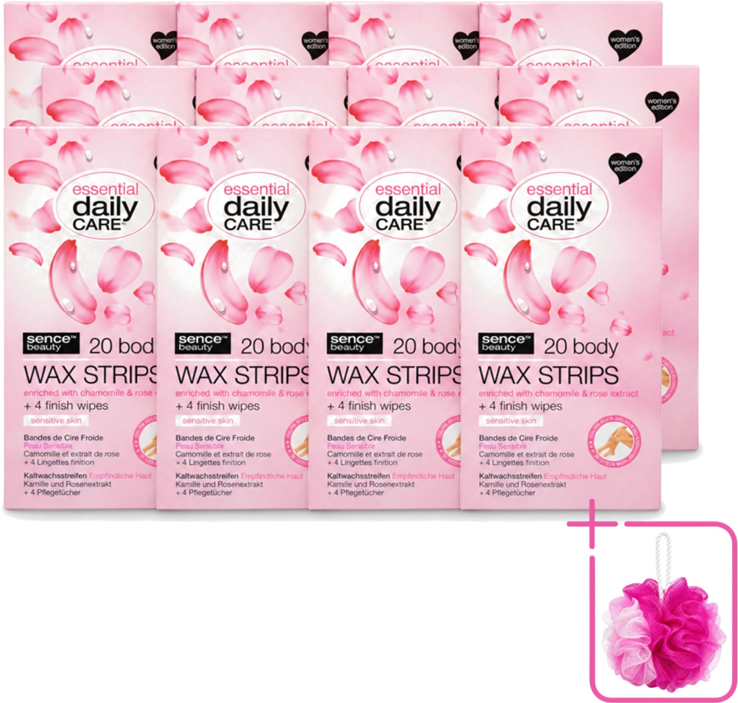 12 x Sence – Wax Strips – Lichaam – Ontharing – 20 Strips - Bulkverpakking - Waxstrips voor het lichaam - Douchemop - Ontharen zonder scheren