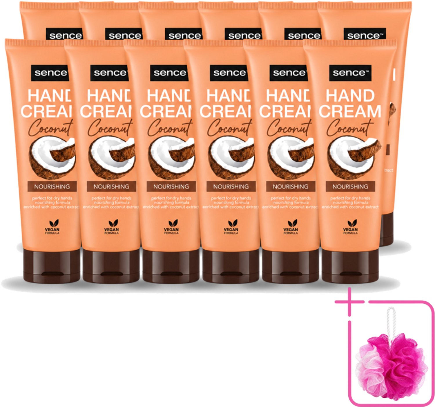 12 x Sence – Handcrème – Coconut Nourishing – 75 ml - Bulkverpakking - Handcrème - Douchemop - Kokosolie