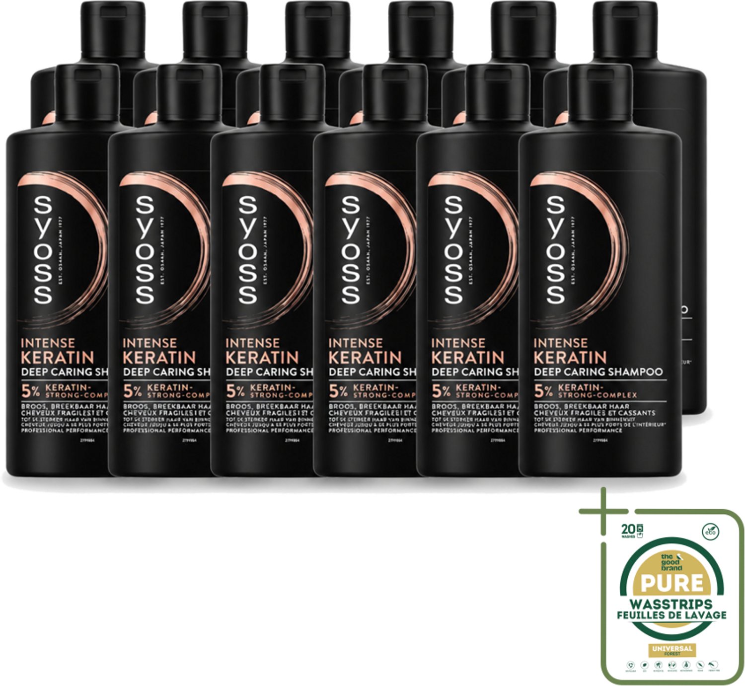12 x Syoss – Shampoo – Keratin Deep Caring – 440 ml - Wasstrips - Keratin Shampoo - Beschadigd Haar - Haar Herstel - Haar Versterking - Breekbaar Haar