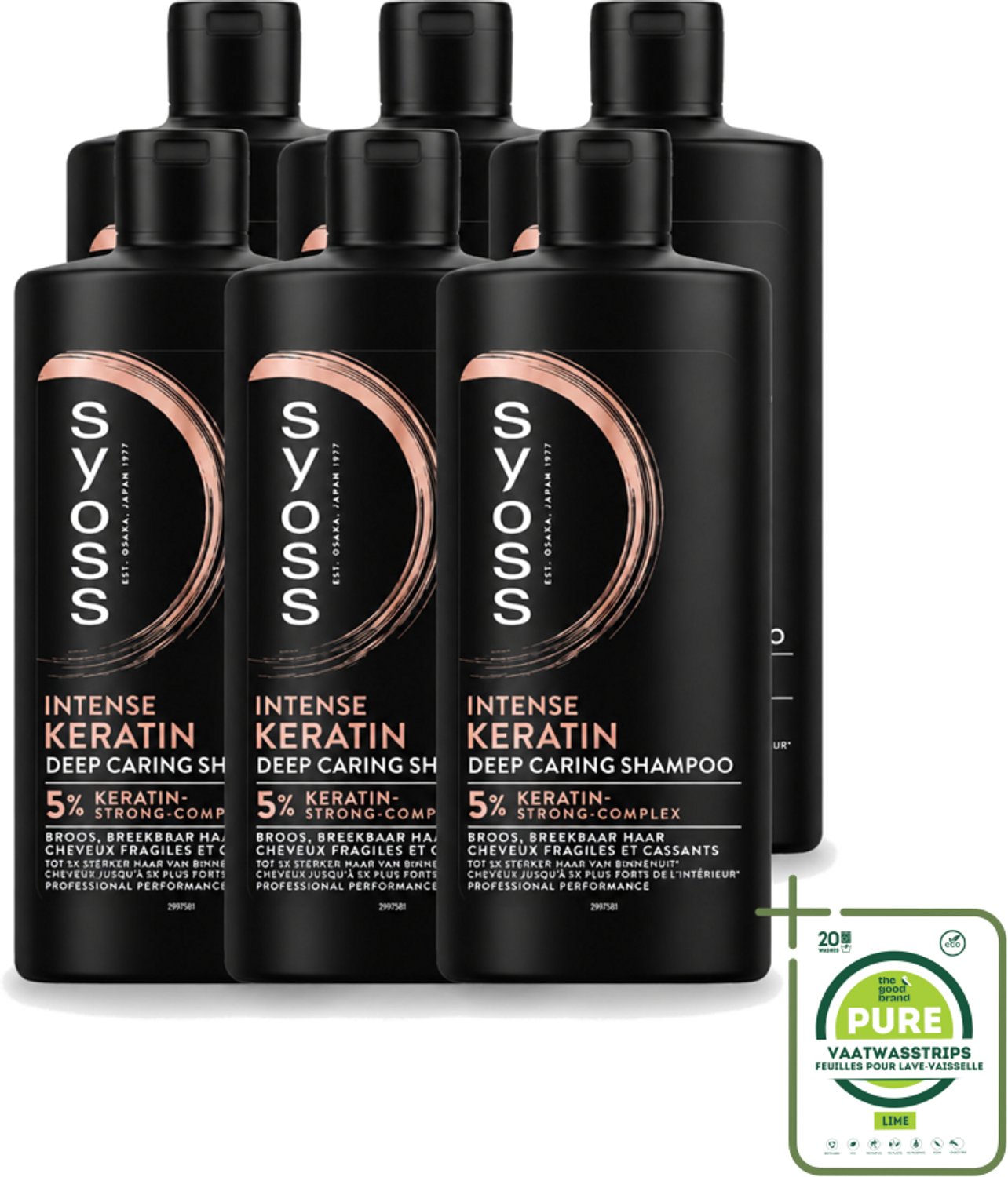 6 x Syoss – Shampoo – Keratin Deep Caring – 440 ml - Grootverpakking - Vaatwasstrips - Keratine Shampoo - Haarversterking - Haarherstel - Beschadigd Haar - Breekbaar Haar