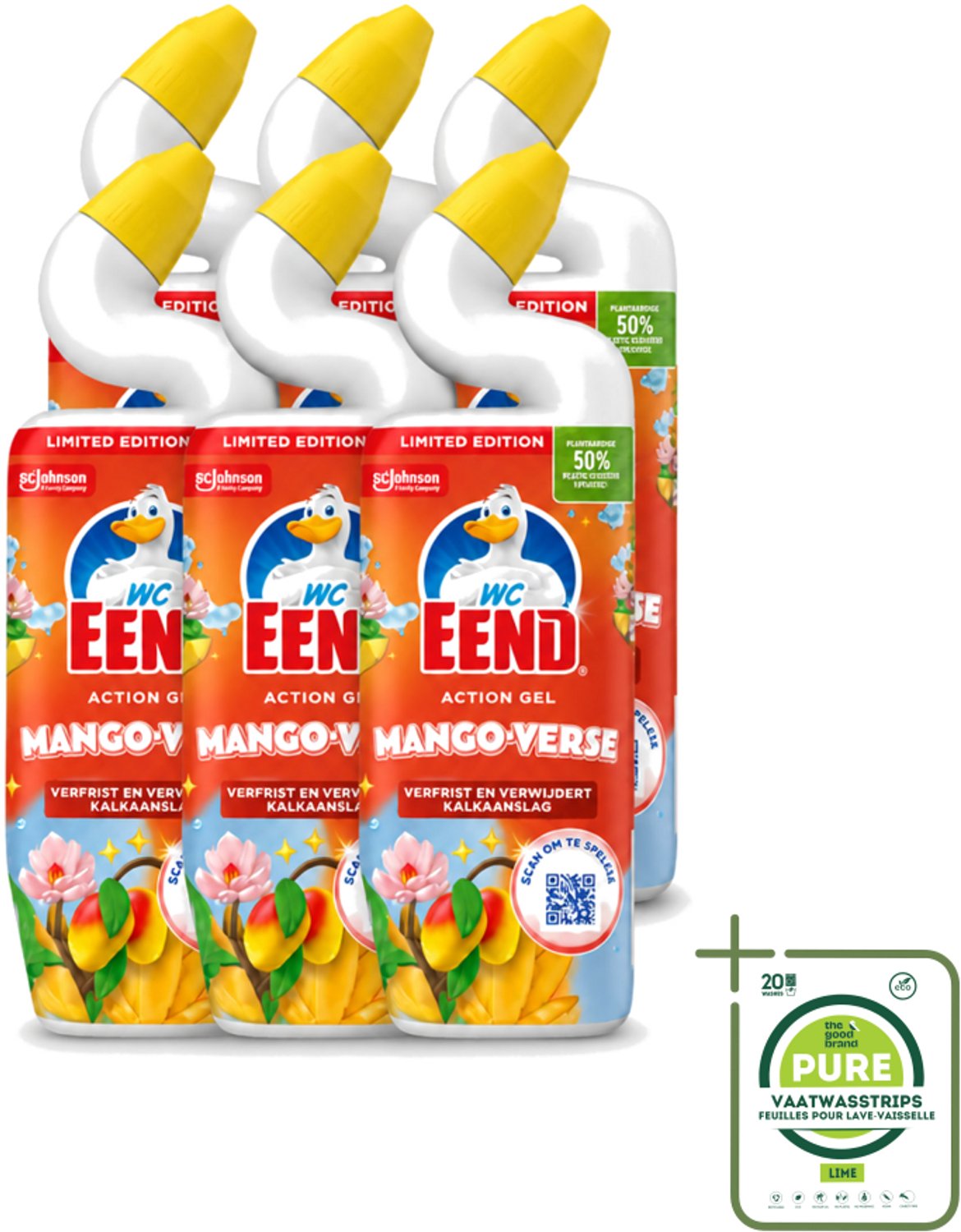 6 x WC Eend – Toiletgel – Action Gel Mango Fresh – 750 ml - Grootverpakking - Vaatwasstrips - Toiletreiniger - Wc Reinigen - Kalkaanslag Verwijderen - Toilet Schoonmaken - Toilet Hygiëne
