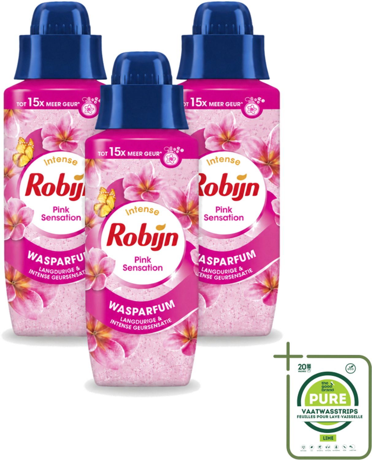 3 x Robijn – Wasparfum – Intense Pink Sensation – 342 ml - Grootverpakking - Vaatwasstrips - Wasparfum - Wasgeur - Geurboost - Wasmiddel - Wasgeur Intensief