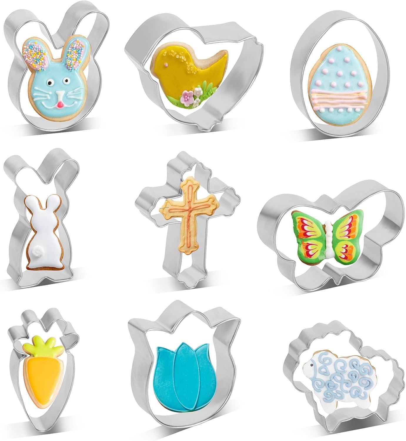 LOMIMOS Easter Cookie Cutters for Easter Easter Cookie Cutters for Easter Made of Stainless Steel Easter Egg Bunny - ShopVlot