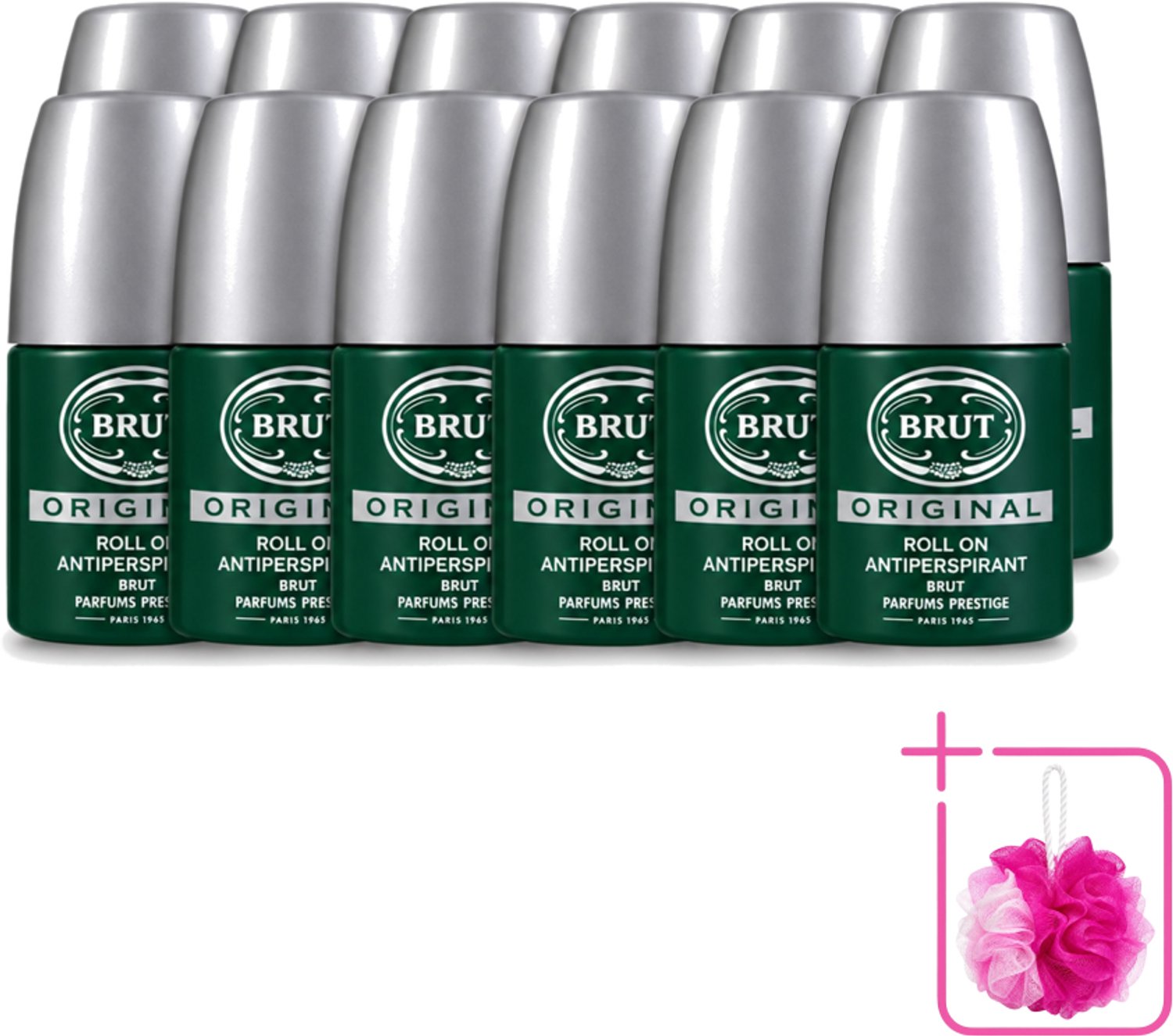 12 x Brut – Deodorant Roll-On – Original – Glas – 50 ml - Bulkverpakking - Deodorant voor mannen - Douchemop - Zweetgeur bestrijding