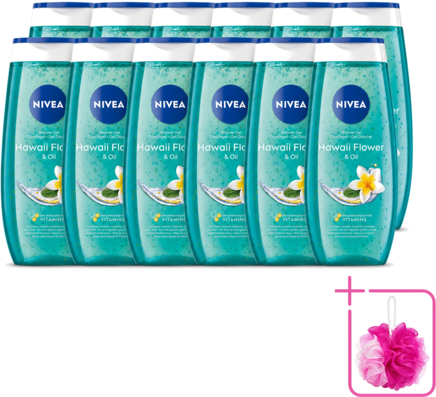 12 x Nivea – Douchegel – Hawaii Flower & Oil – 250 ml - Bulkverpakking - Douchegel hawaii - Douchemop - Douchegel met olie