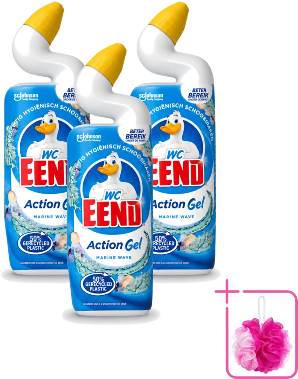3 x WC Eend – Toiletgel – Action Gel Marine Wave – 750 ml - Bulkverpakking - Toiletreiniger - Douchemop - Reinigen toilet