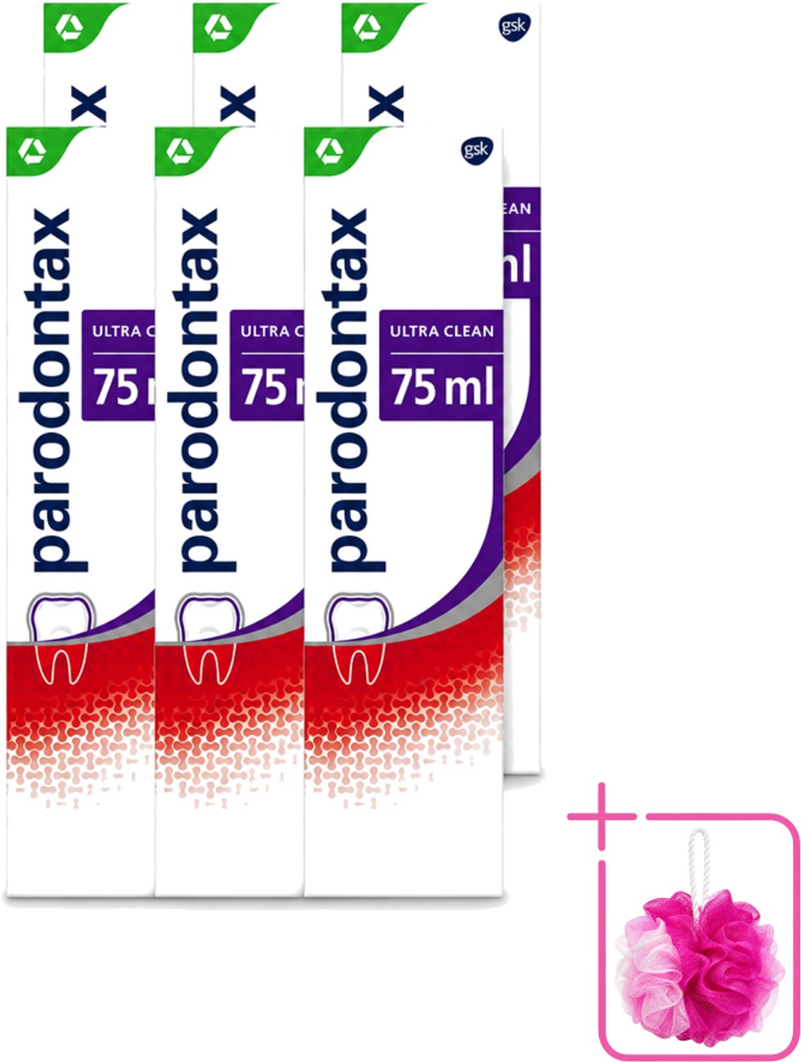 6 x Parodontax – Tandpasta – Ultra Clean – Bloedend Tandvlees – 75 ml - Bulkverpakking - Bloedend tandvlees - Douchemop - Tandpasta