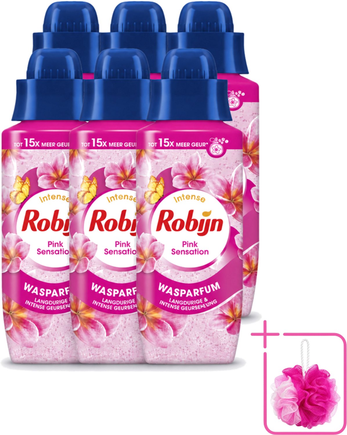 6 x Robijn – Wasparfum – Intense Pink Sensation – 342 ml - Bulkverpakking - Wasparfum - Douchemop - Wasgeur