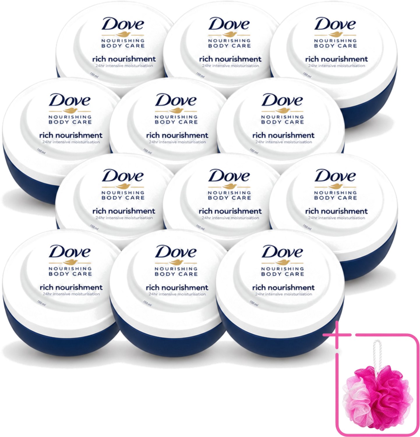 12 x Dove – Bodycrème – Voedende Crème – 150 ml - Bulkverpakking - Voedende crème - Douchemop - Huid verzorging