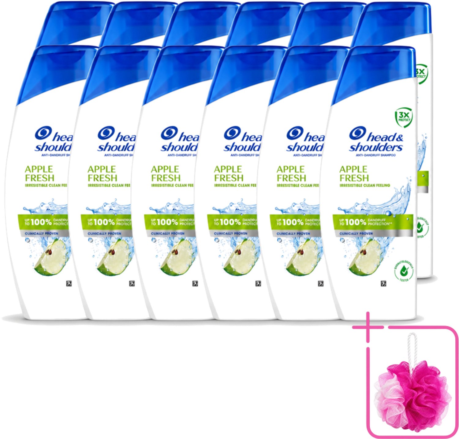12 x Head & Shoulders - Shampoo - Apple Fresh - 250ml - Bulkverpakking - Roosvrij haar - Douchemop - Fris haar
