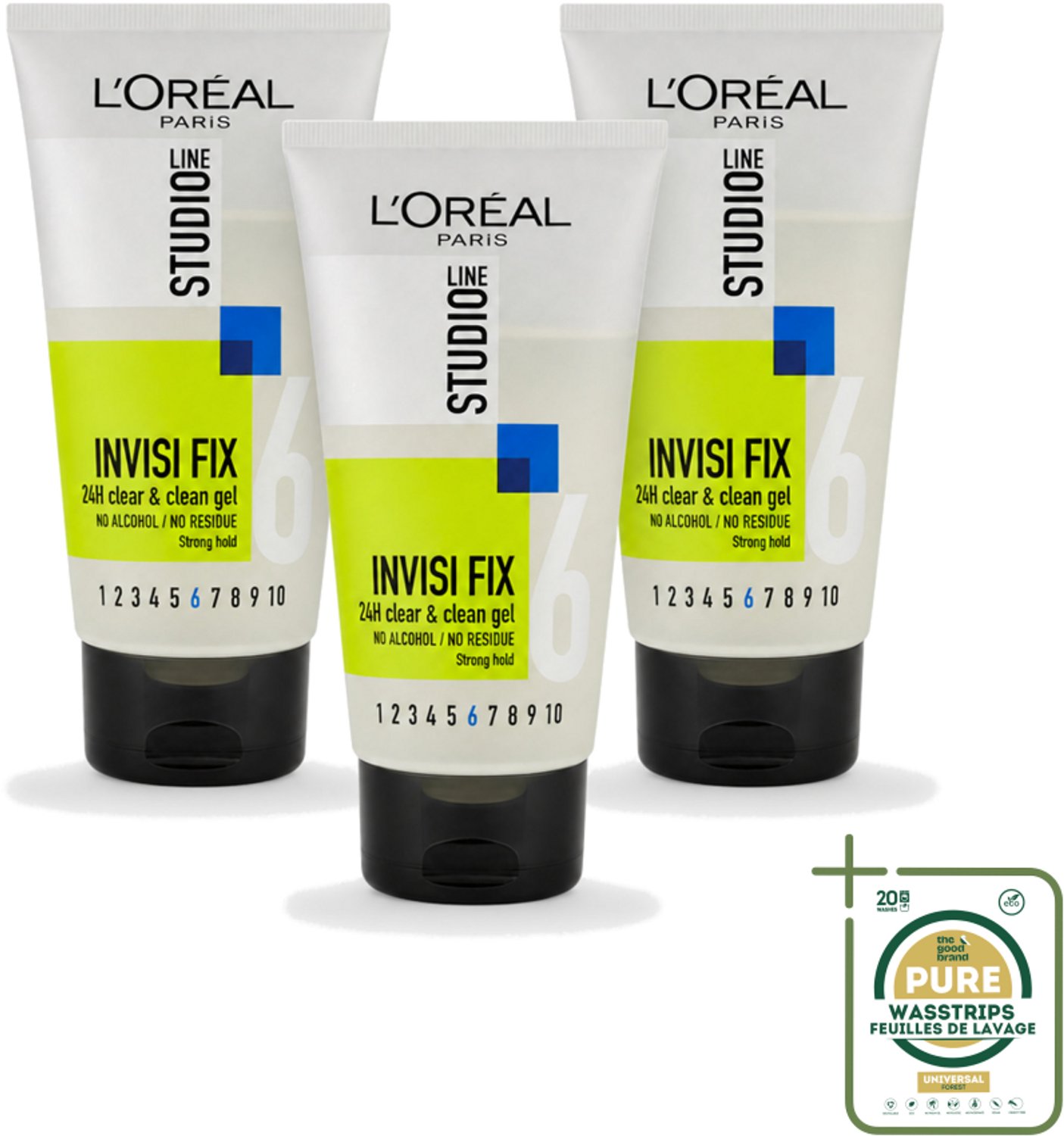 3 x L'Oréal Paris - Gel - Studio Line - Invisi Fix 24H Clear & Clean Gel - Strong - 150 ml - 24 Uur Fixatie - Natuurlijke Look - Zonder Restjes - Gezond Haar - Levendig Kapsel