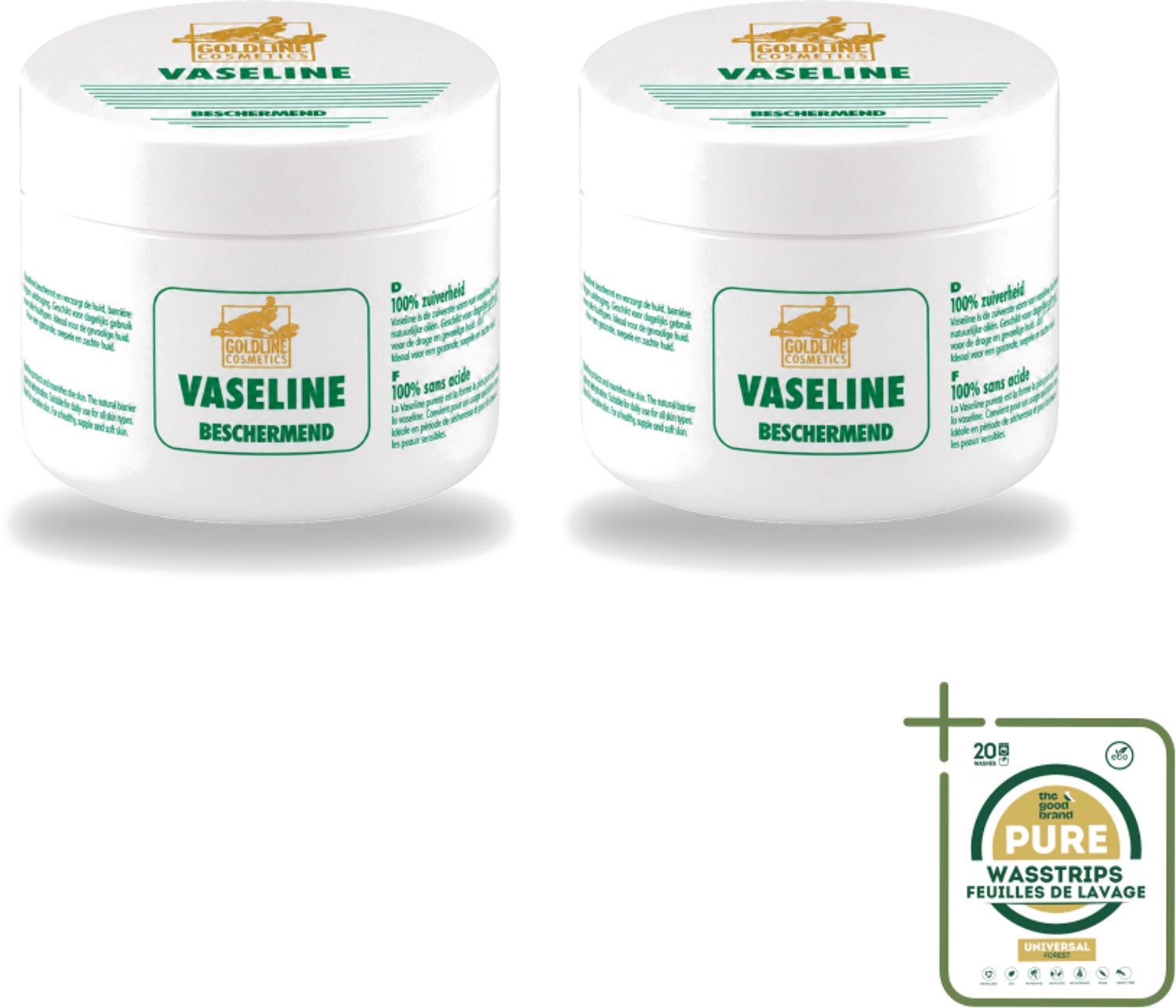 2 x Goldline - Vaseline - Huidverzorging - Beschermend & Hydraterend - 250 ml - Wasstrips - Huidverzorging - Hydratatie - Bescherming - Droge Huid - Uitdroging