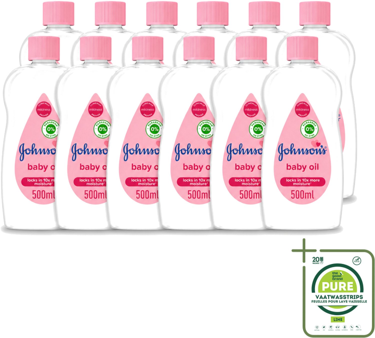 12 x Johnson's - Baby Olie - Verzachtend - Hydraterend - 500 ml - Grootverpakking - Vaatwasstrips - Babyolie - Babyhuid Verzorgen - Hydraatende Olie - Verzachtende Olie - Babymassage