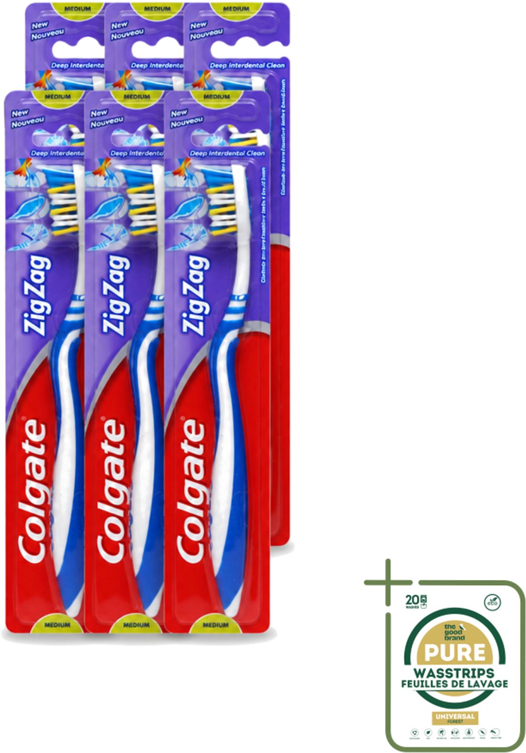 6 x Colgate - Tandenborstel - ZigZag Medium - 1 Tandenborstel - Wasstrips - Tandenborstel - Reiniging - Tandplak - Tandenborstel Zigzag - Tandenborstel Medium