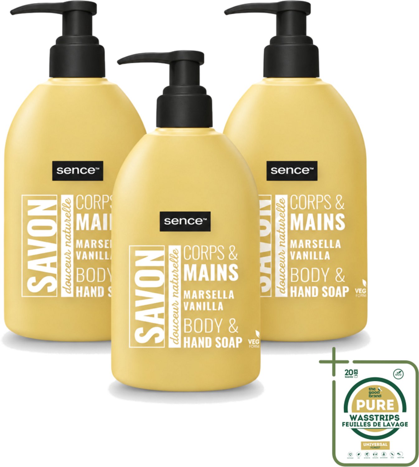 3 x Sence - La Maison Du Savon De Marseille - Handzeep - Vanille - Hygiënisch - 500 ml - Wasstrips - Savon De Marseille - Handzeep - Vanille - Hygiëne - Reiniging