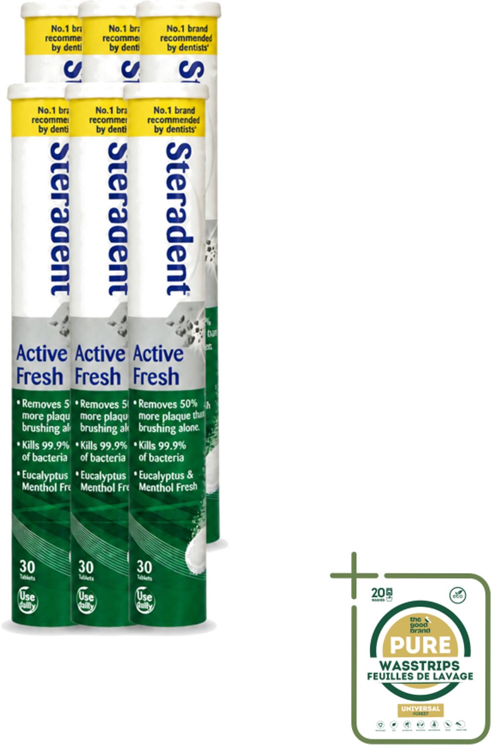 6 x Steradent - Reinigingstabletten - Active Fresh - Voor Kunstgebitten - 30 Tabletten - Wasstrips - Kunstgebit Reinigen - Kunstgebit Reinigingstabletten - Kunstgebit Hygiëne - Kunstgebit Reinigen 3 Minuten - Frisse Adem