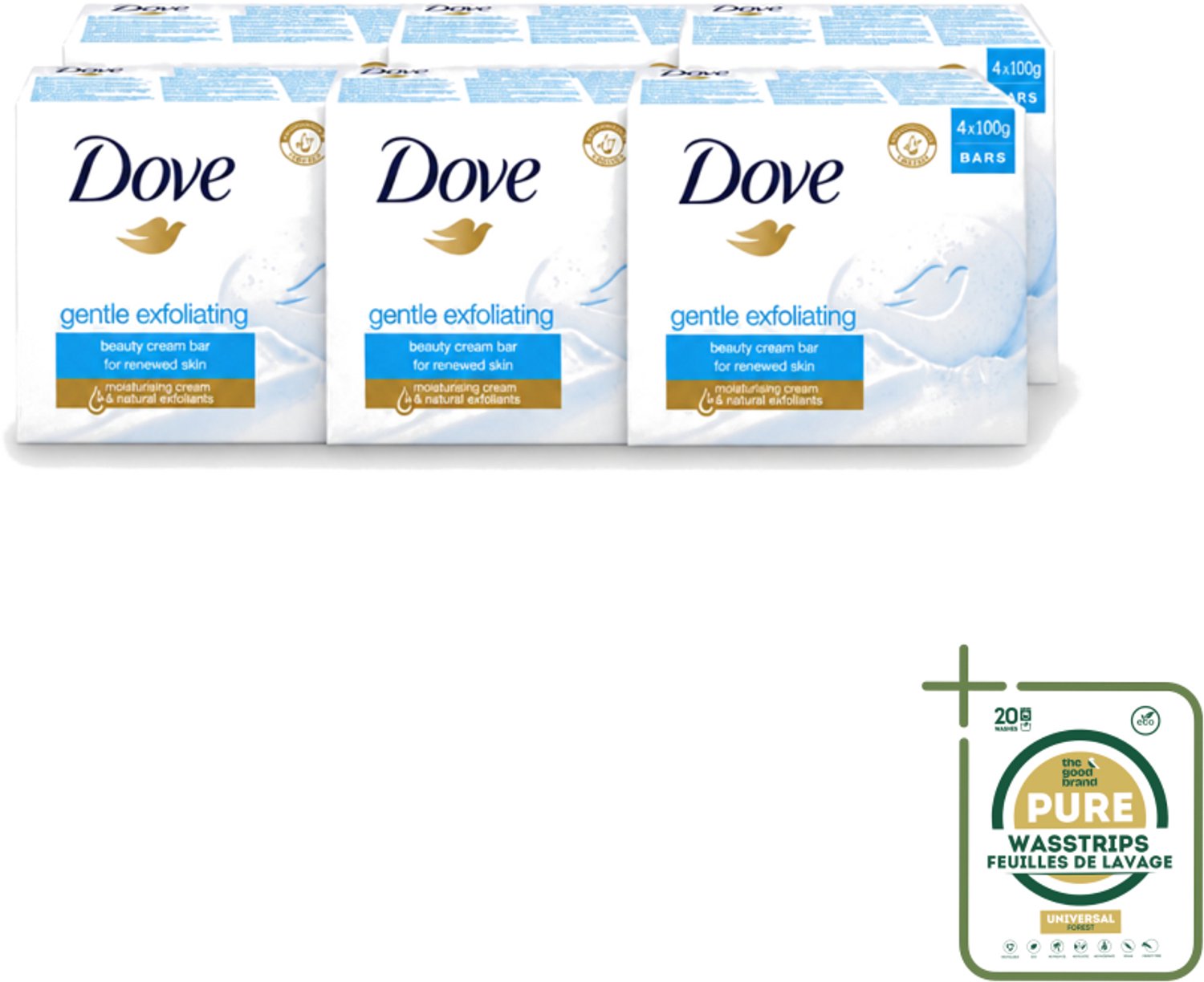 6 x Dove - Zeep - Gentle Exfoliating - Verfrissend - 4 x 100 g - Wasstrips - Dove Beauty Bar - Exfolierende Zeep - Zachte Huid - Huidverzorging - Vochtige Huid