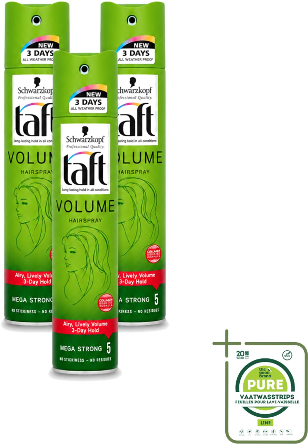 3 x Schwarzkopf - Taft - True Volume Haarspray - Mega Strong - Volumeboost & Fixatie - 250 ml - Grootverpakking - Haarspray - Volume - Fixatie - Fijn Haar - Vegan