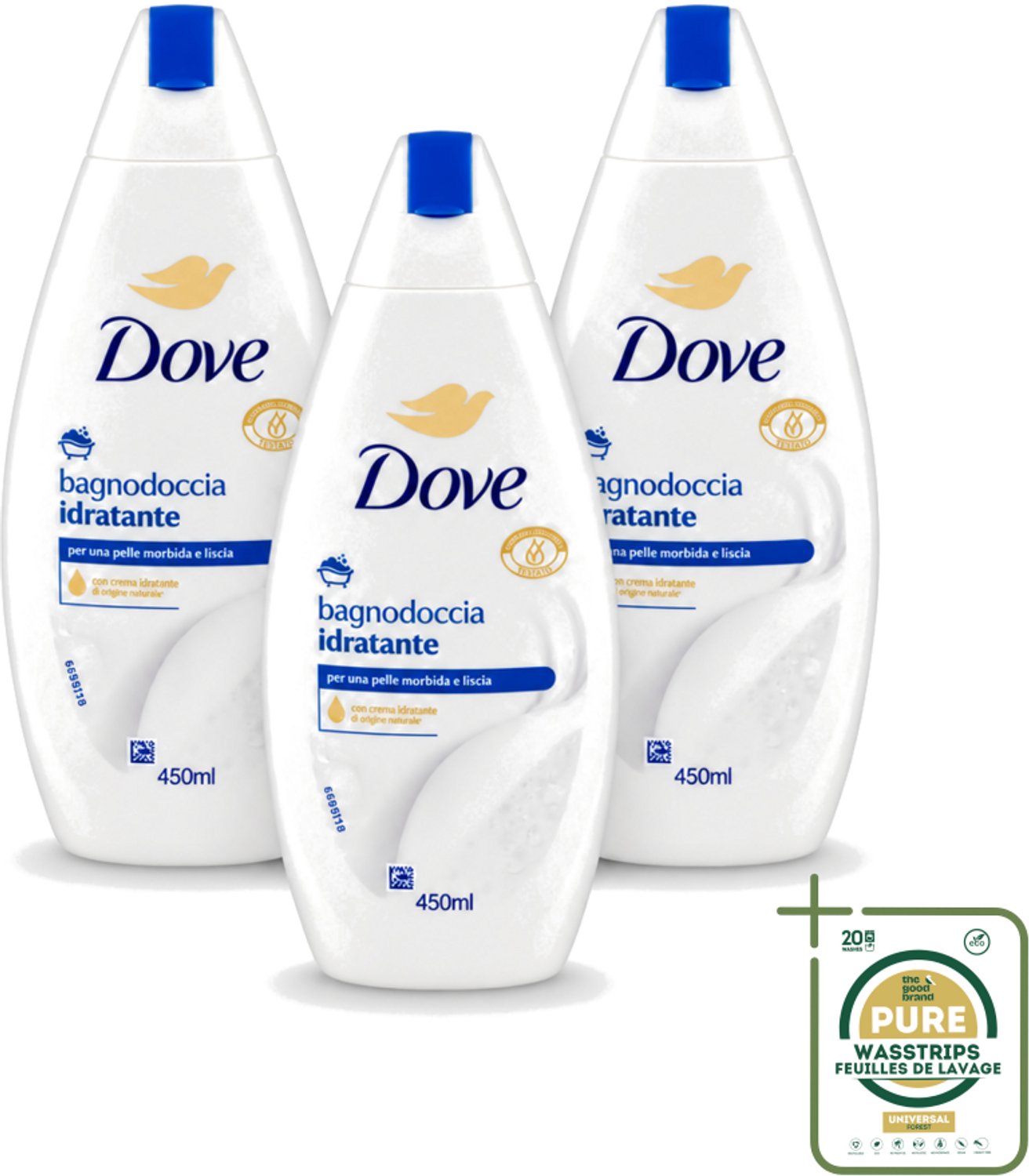 3 x Dove – Douchegel – Hydraterend – 450 ml - Wasstrips - Douchegel - Hydraterende Douchegel - Huidverzorging - Milde Douchegel - Zachte Huid