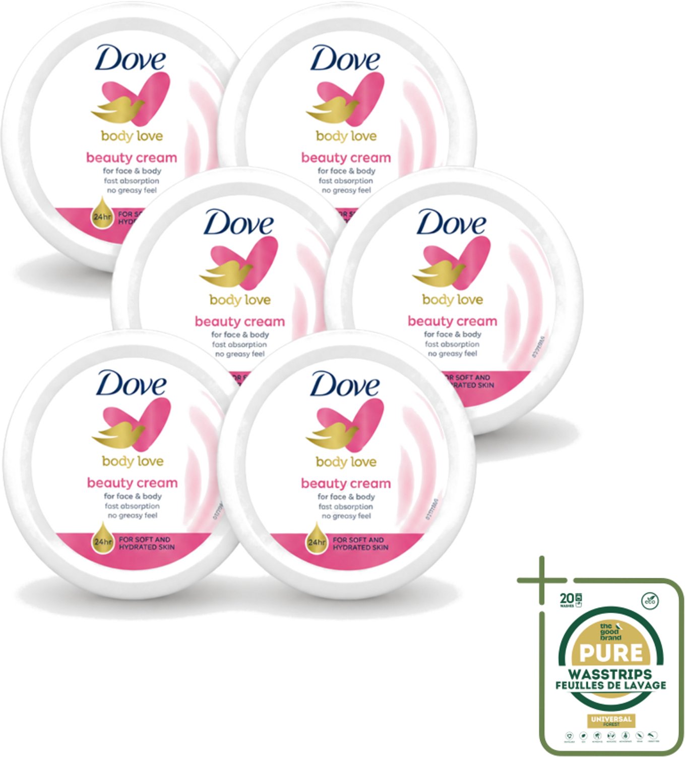 6 x Dove – Bodycrème – Beauty Cream – 75 ml - Wasstrips - Bodycrème - Hydratatie - Huid Verzorging - Gezicht Verzorging - Handen Verzorging