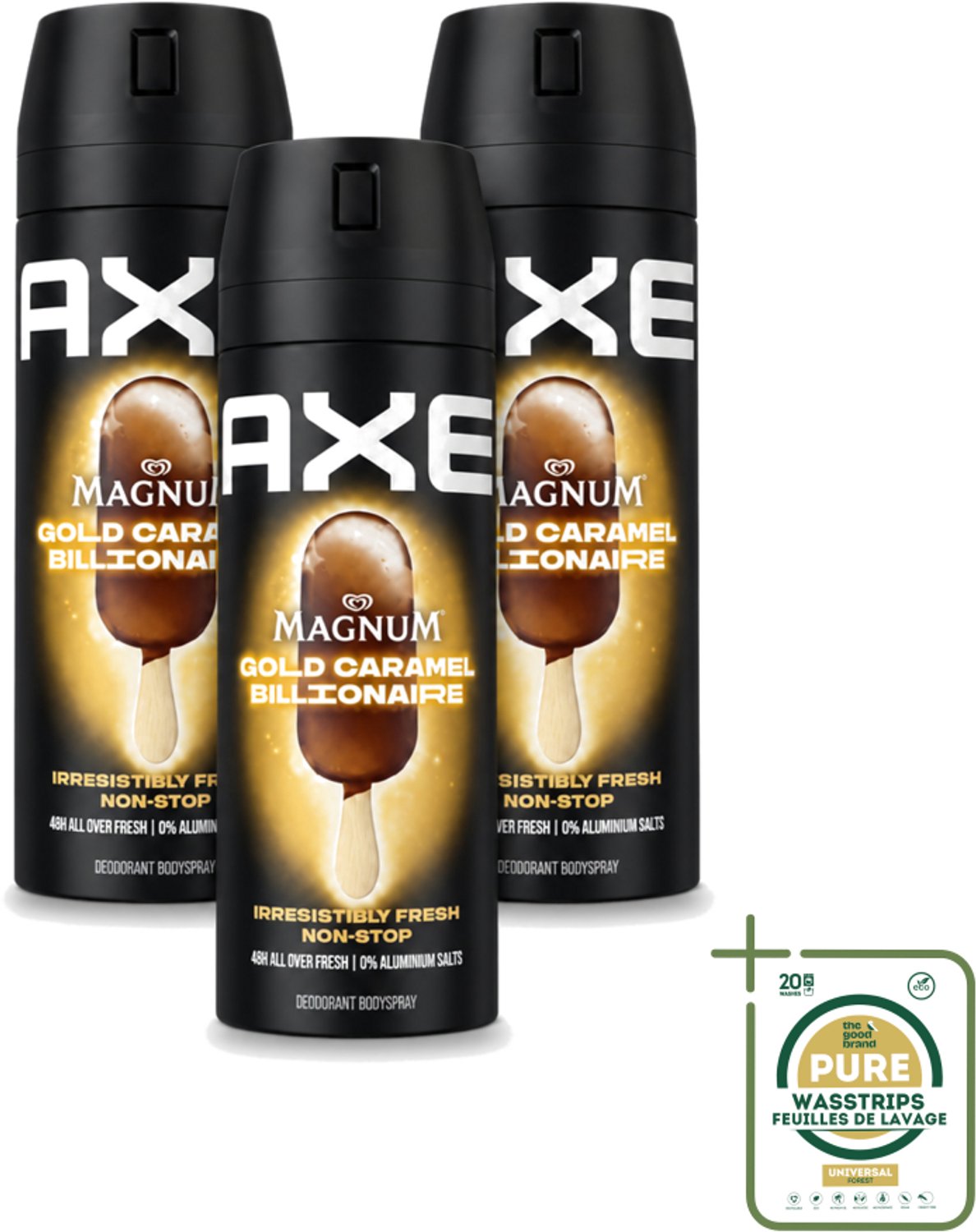3 x Axe – Deodorant Bodyspray – Magnum Gold Caramel Billionaire – 150 ml - Axe Deodorant - Deodorant Bodyspray - Luxe Geur - Chocolade Geur - Caramel Geur