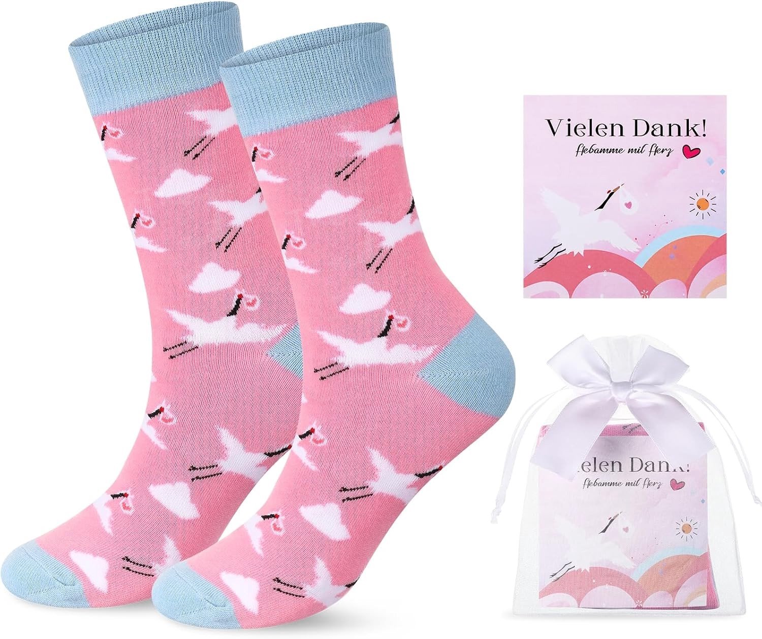 Midwife sokken met bedankkaart - Perfecte kraamcadeaus in roze, een maat, voor verloskundigen