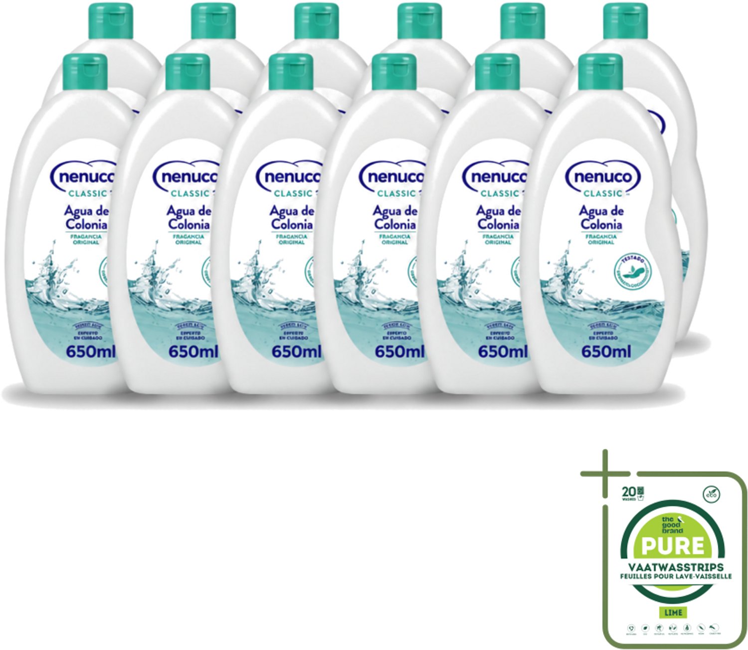 12 x Nenuco – Eau de Cologne – Klassiek – 650 ml - Grootverpakking - Vaatwasstrips - Agua De Colonia - Kinderparfum - Frisheid - Poederige Geur - Citrus