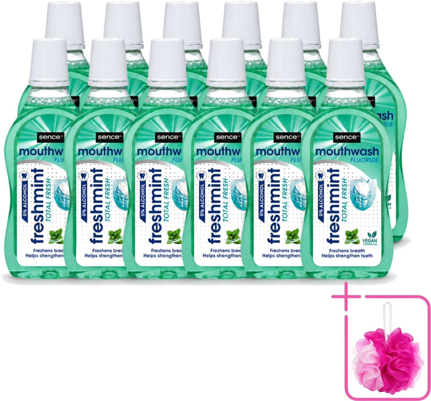 12 x Sence - Fresh Freshmint - Mondwater - Fris & Muntig - 500 ml - Bulkverpakking - Mondwater - Douchemop - Mondverzorging