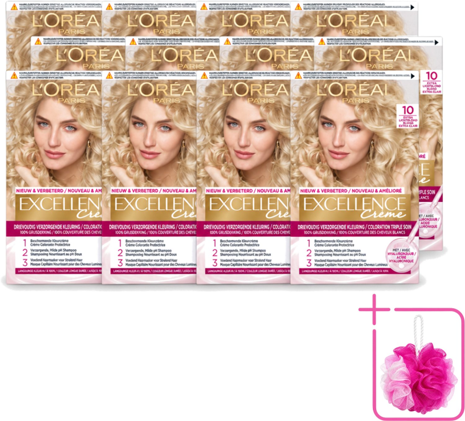 12 x L'Oréal Paris - Excellence Crème - Extra Lichtblond 10 - Haarverf - Permanente Haarkleuring - Bulkverpakking - Haarverf - Grijsdekking