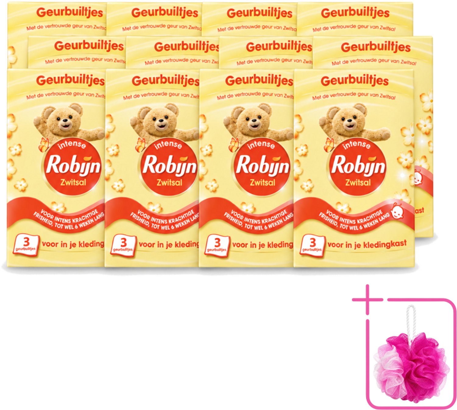 12 x Robijn - Zwitsal - Geurbuiltjes - Zachte Babygeur - Hypoallergeen - 3 Geurbuiltjes - Bulkverpakking - Zwitsal geur - Douchemop - Geurbuiltjes