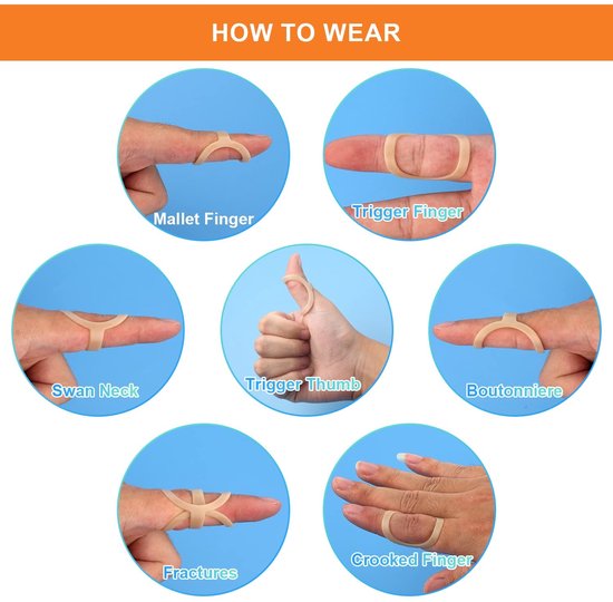 Set van 5 Ovale Vinger Splints - Ondersteuning en Stabilisatie voor Duim, Middelste, Pinky en Ringvinger (Maten 6-10) — afbeelding 4