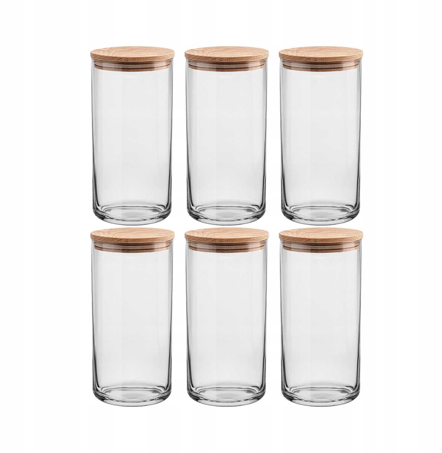 6x Glazen Bewaarpotten met Houten Deksel - 1385 ml