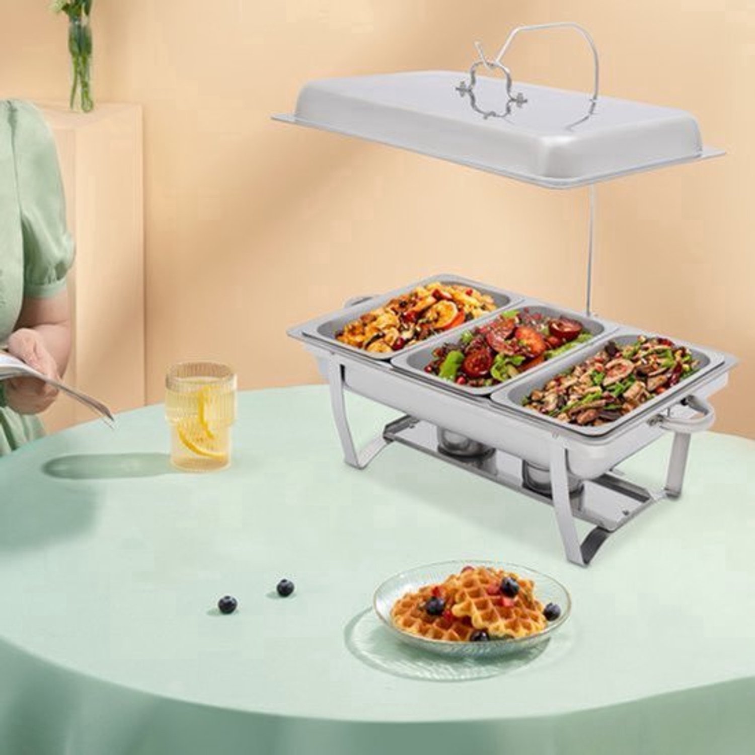 Warmhoudplaat Roestvrijstaal - Buffetwarmer Voor Catering - 4.5 Kg - 69x37x14 Cm - Commercieel Gebruik
