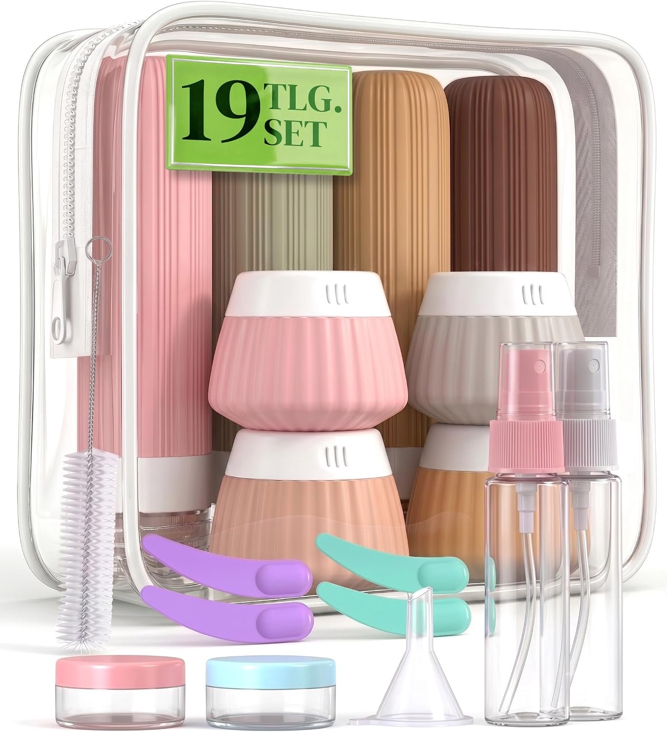 19 Pack Travel Bottles for Filling Silicone Travel Set with Cosmetic Bag, Leakproof Travel Container for Shampoo - ShopVlot